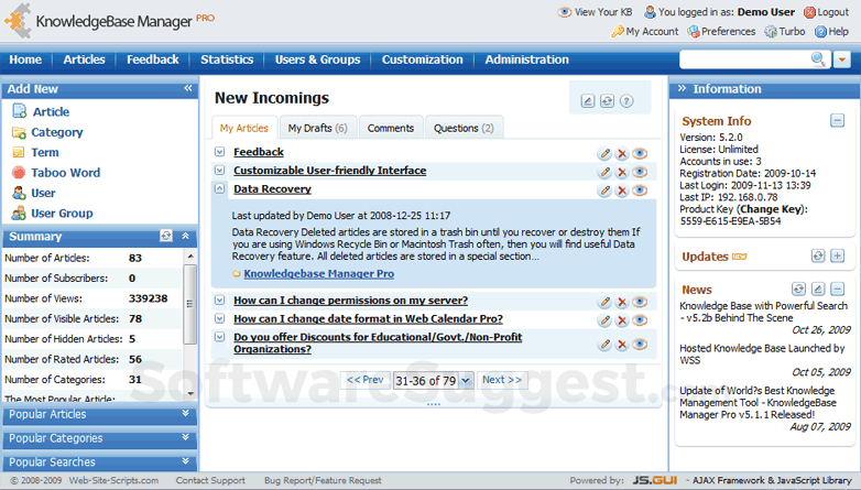 screenshot of WSS Knowledge